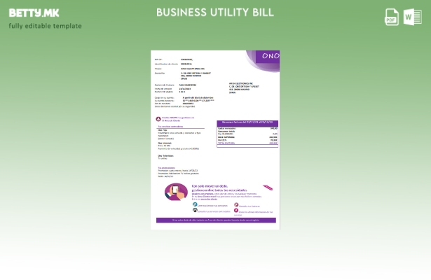 Модерен стил на ONO (Шпанија) шаблон за деловна сметка за комунални услуги